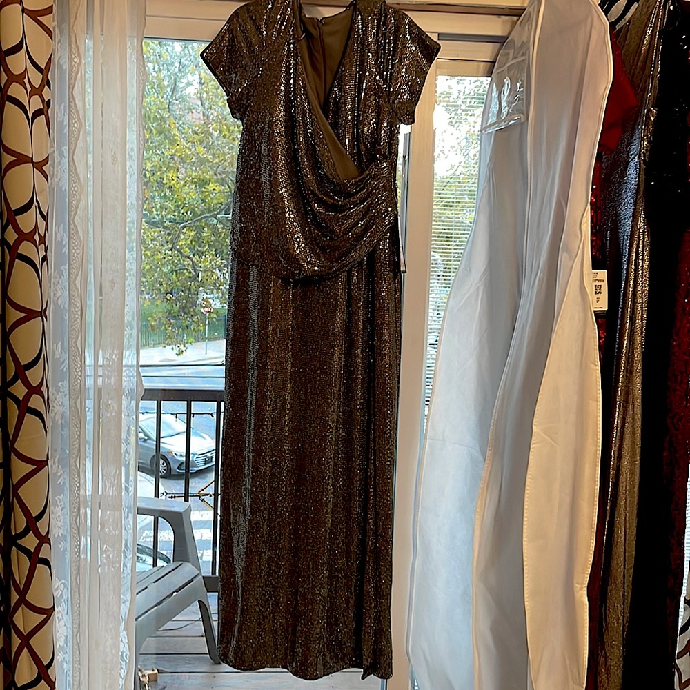 R and M Richards, beautiful silver gown, new with tags, 14 W